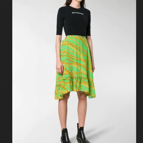 NWT sz 8 Balenciaga Green flare Chain print dress - Picture 1 of 12